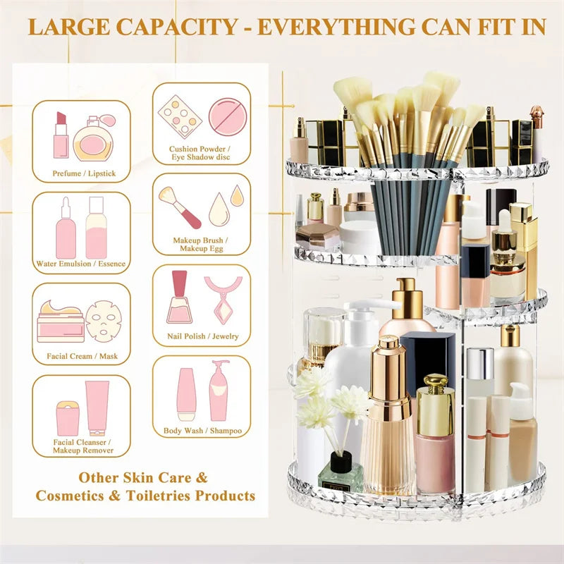 Adjustable Spinning Makeup Organizer